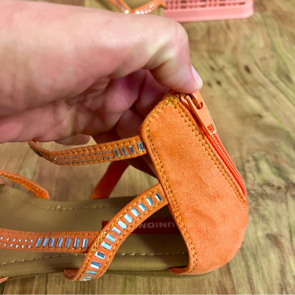 UNIONBAY Orange Coral Strappy Sandals Flip-Flop sparkle ankle strap 9.5 resort - Picture 4 of 8